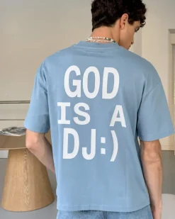 Nude Project Camiseta God is a DJ Azul Cielo Clearance