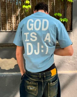 Nude Project Camiseta God is a DJ Azul Cielo Clearance