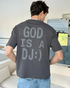 Nude Project Camiseta God is a DJ Gris Oscuro Discount