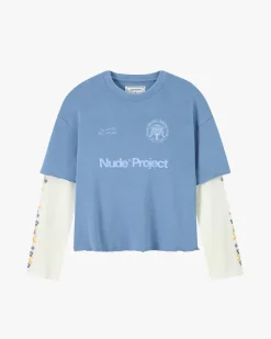 Nude Project Camiseta Manga Larga Patty Waffle Azul Discount