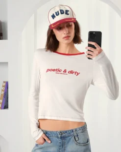 Nude Project Camiseta Manga Larga Poetic Blanco Crema Outlet