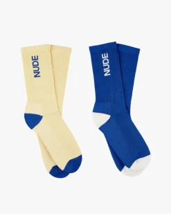 Nude Project Logo Socks Blue/Yellow 2Xpack Discount