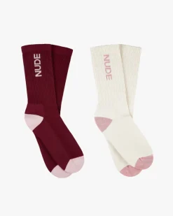 Nude Project Logo Socks White/Burgundy 2Xpack Outlet