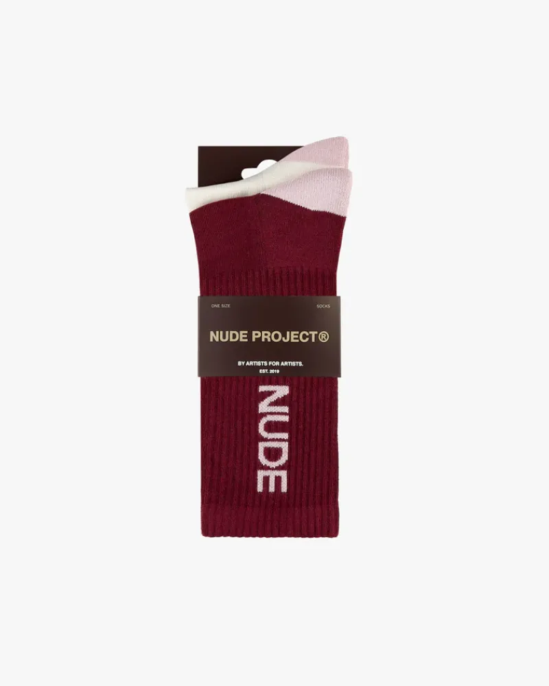 Nude Project Logo Socks White/Burgundy 2Xpack Outlet