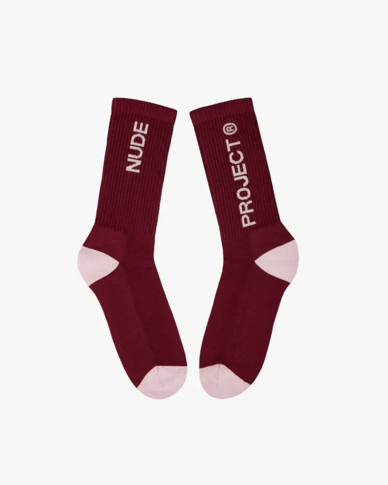 Nude Project Logo Socks White/Burgundy 2Xpack Outlet
