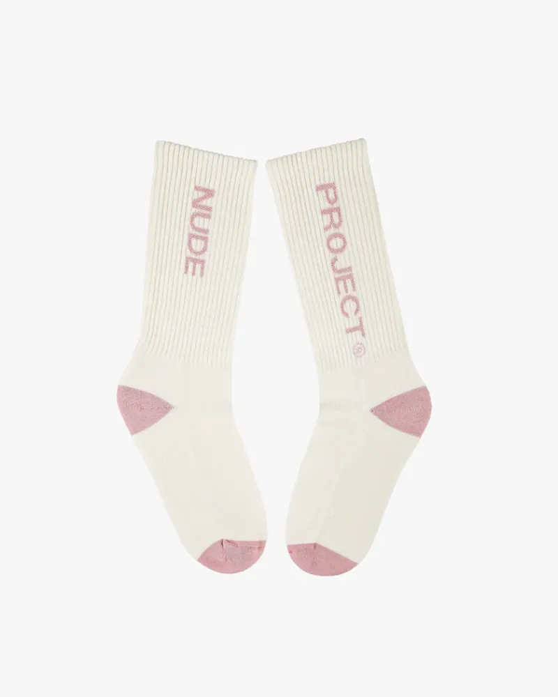 Nude Project Logo Socks White/Burgundy 2Xpack Outlet