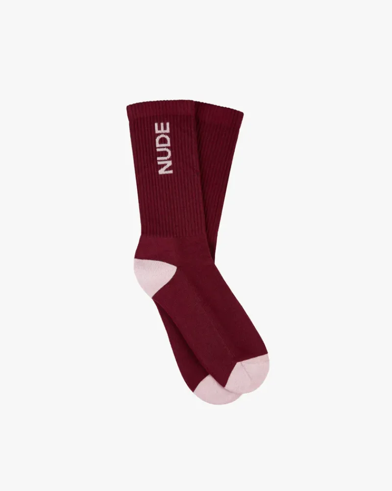 Nude Project Logo Socks White/Burgundy 2Xpack Outlet