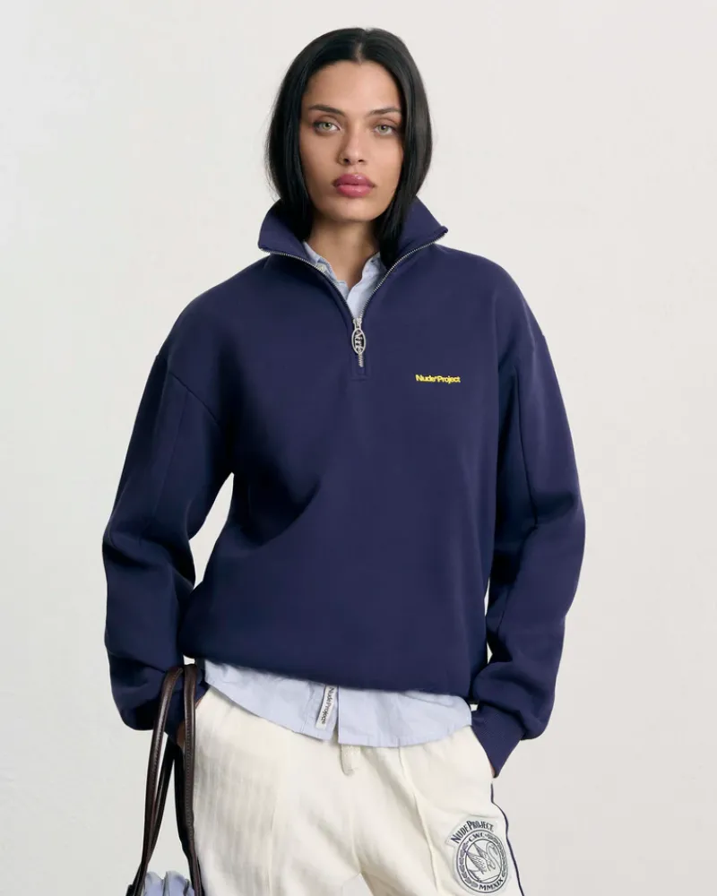 Nude Project Quarter Zip Origins Azul Marino Clearance
