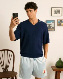 Nude Project Structure Knit Polo Navy Best