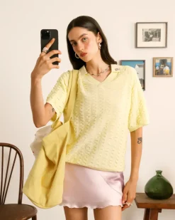Nude Project Structure Knit Polo Yellow Online