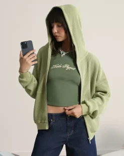 Nude Project Sudadera con Cremallera Global Soon Waffle Verde Discount