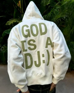 Nude Project Sudadera Con Cremallera God is a DJ Blanco Crema