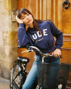 Nude Project Sudadera Cropped Varsity Azul Marino Hot
