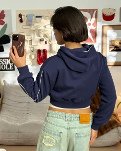 Nude Project Sudadera Cropped Varsity Azul Marino Hot