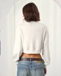 Nude Project Sudadera Sin Capucha Lacy Cropped Blanca Hot