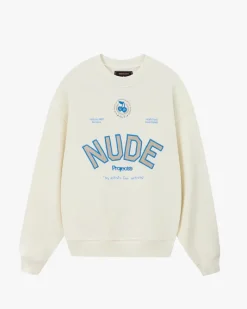 Nude Project Sudadera Sin Capucha Varsity Blanco Crema New