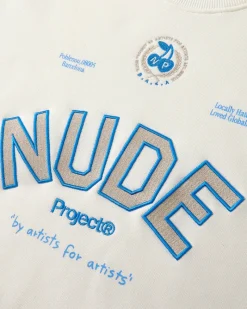 Nude Project Sudadera Sin Capucha Varsity Blanco Crema New