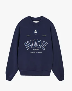 Nude Project Sudadera Sin Capucha Varsity Azul Marino New