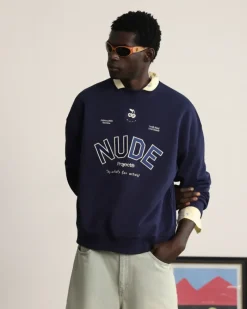 Nude Project Sudadera Sin Capucha Varsity Azul Marino New