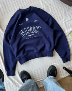 Nude Project Sudadera Sin Capucha Varsity Azul Marino New