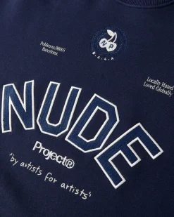 Nude Project Sudadera Sin Capucha Varsity Azul Marino New